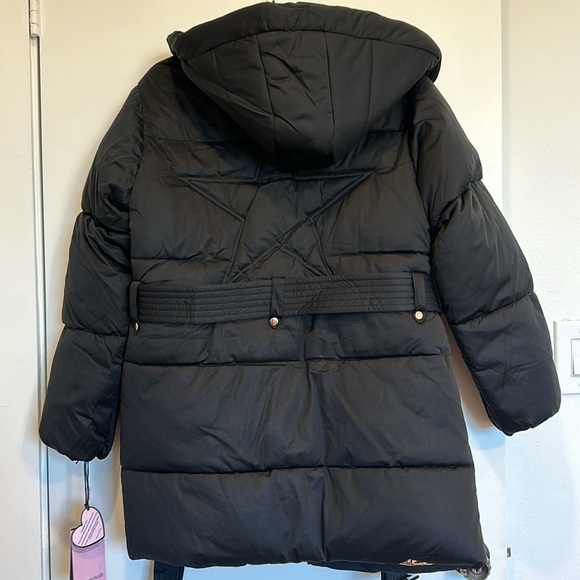 Avec Les Filles Hooded Wrap Puffer Coat w/ Belt, Black, Small - Picture 3 of 3